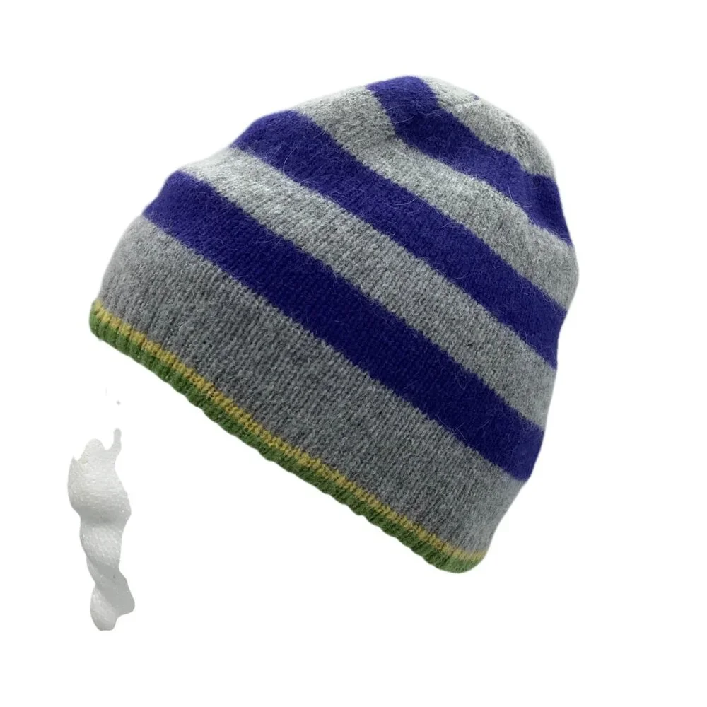 Child Striped Gray & Purple Lambswool Blend Knit‎ Beanie Hat